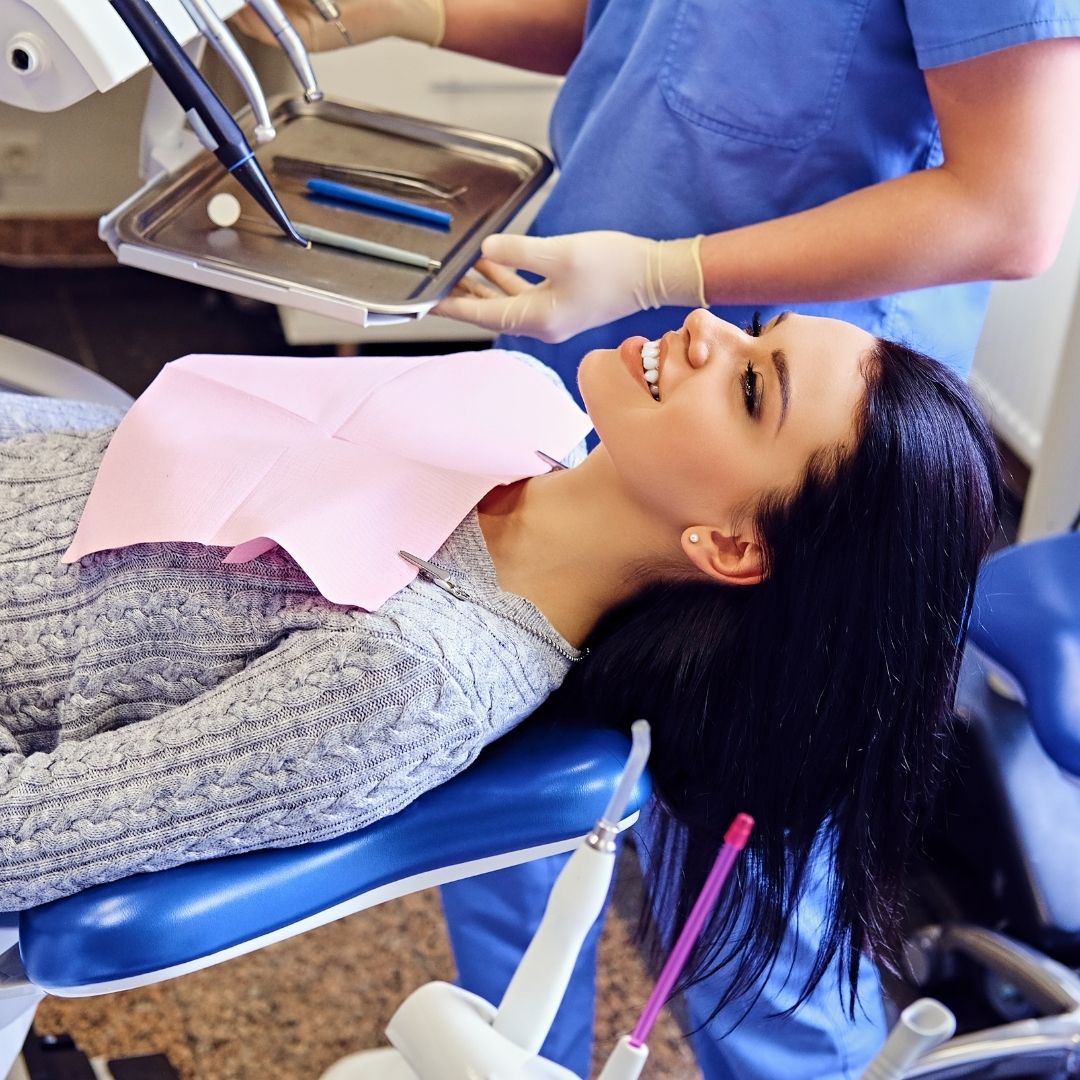 woman lying in a dentist chair