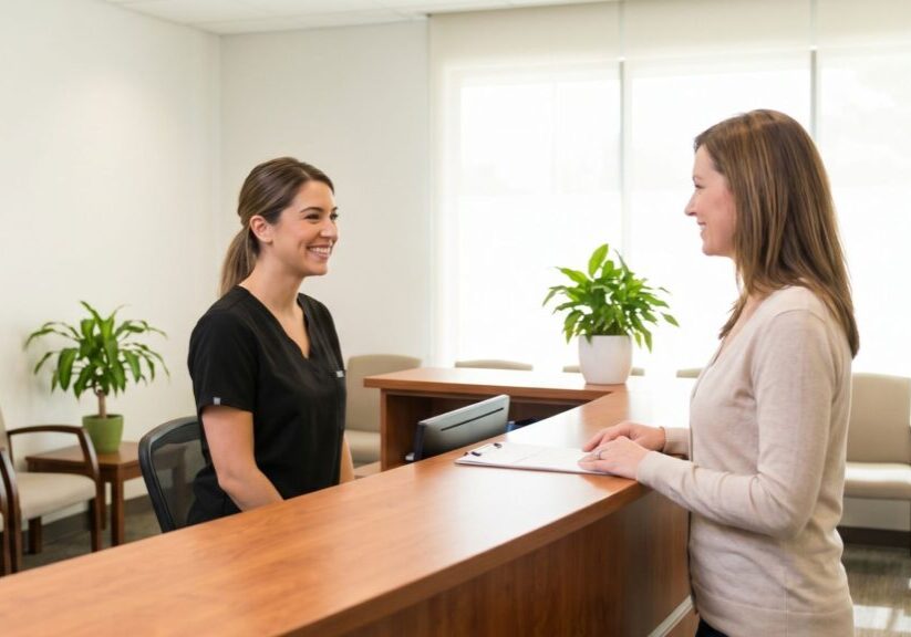 talking to receptionist